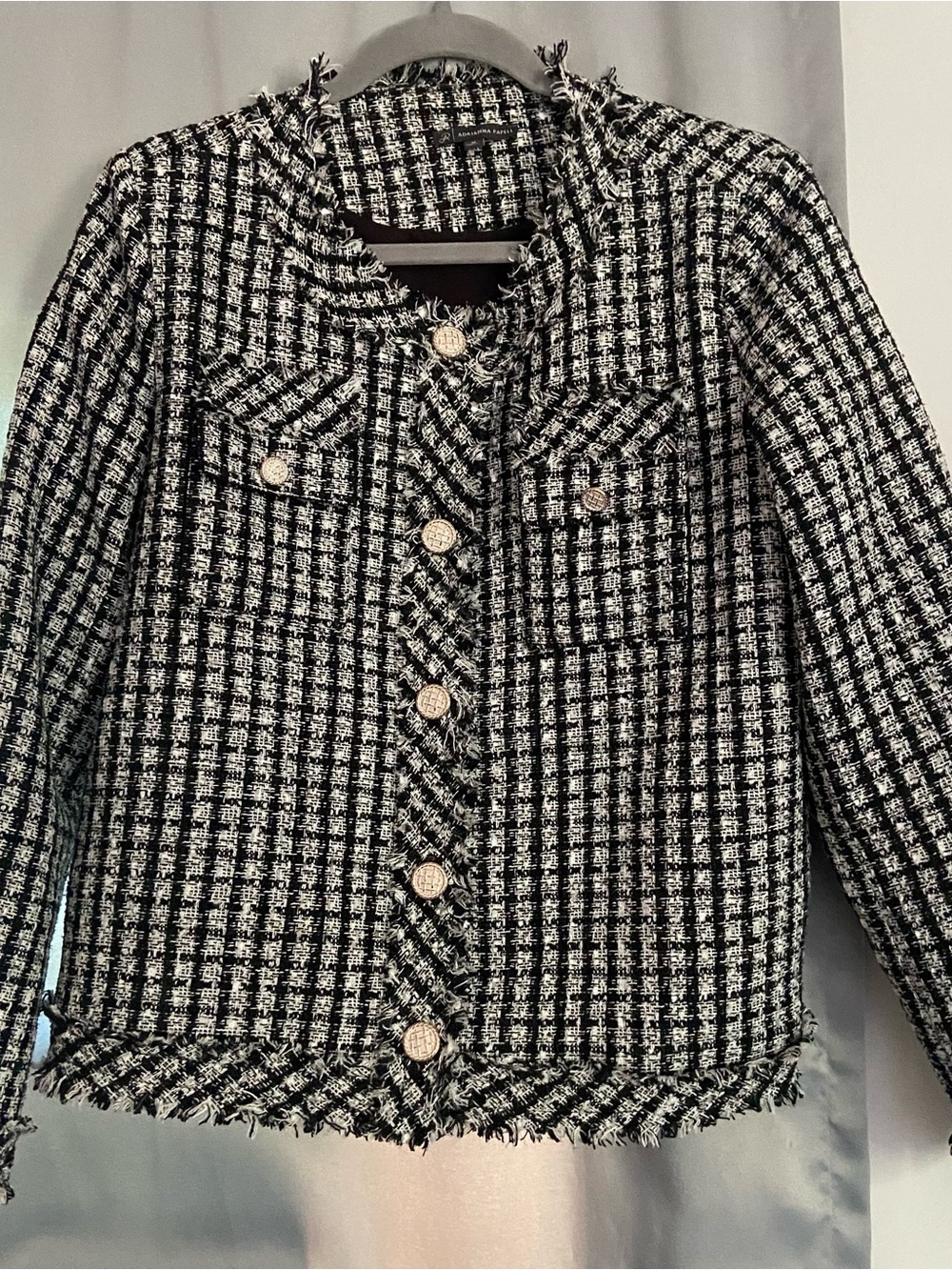 Adrianna Papell Black and White Tweed Jacket with Metallic Thread